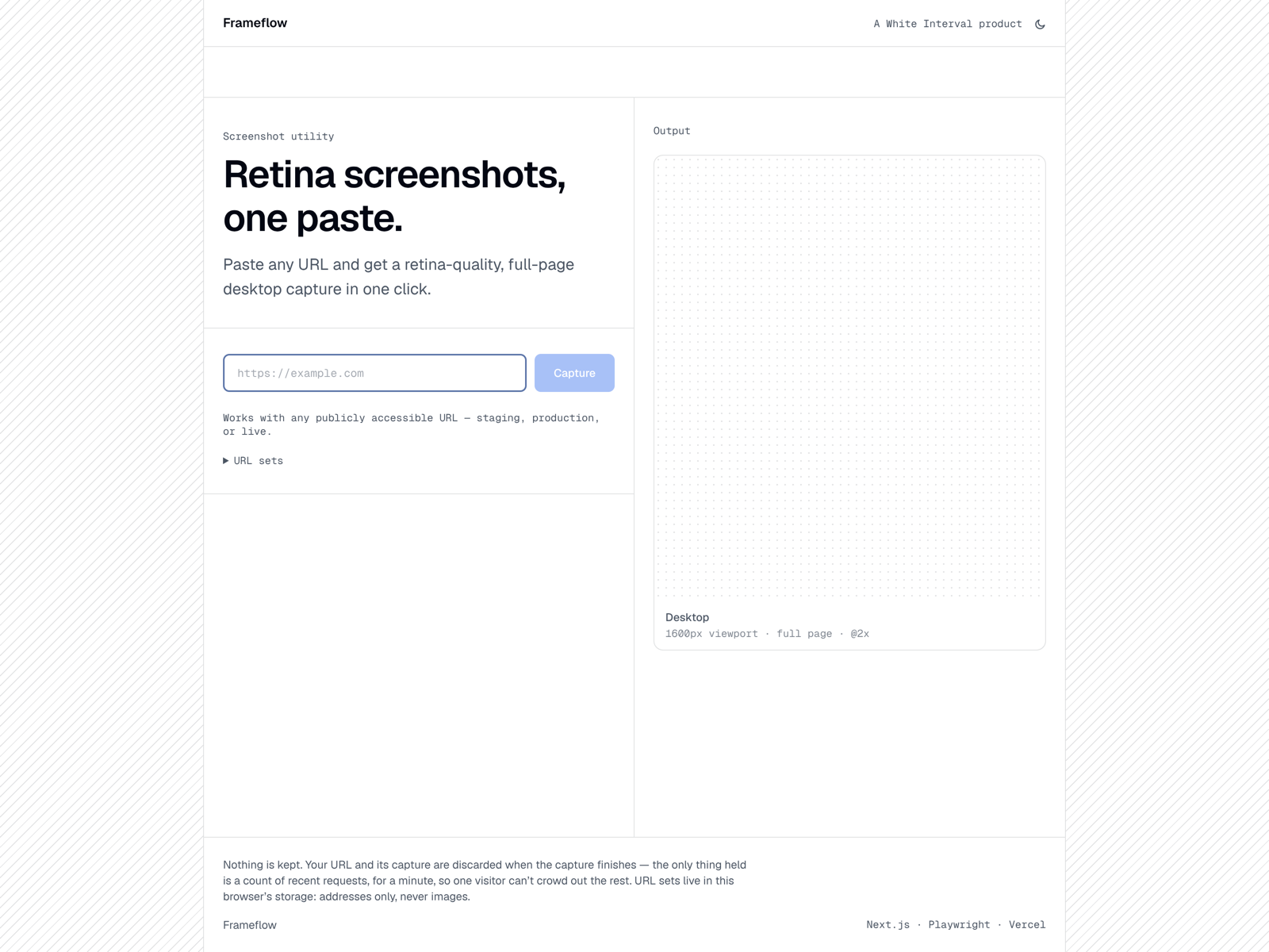 Frameflow's homepage — a screenshot Frameflow captured of itself